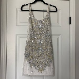 Adrianna Papell beaded short white dress.